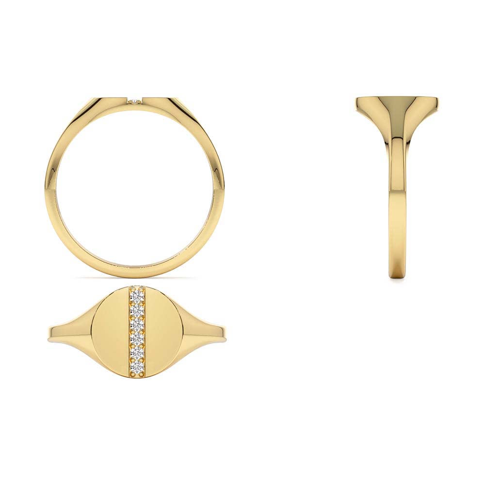 Pave Diamond Line Signet Pinky Ring in 14K Gold — view 3