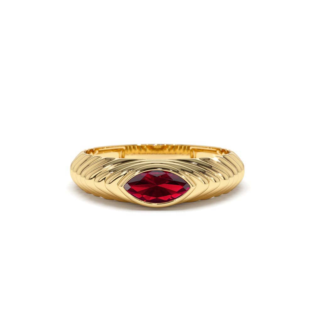 Marquise Shape Garnet Beveled Ring in 14K Gold — view 1