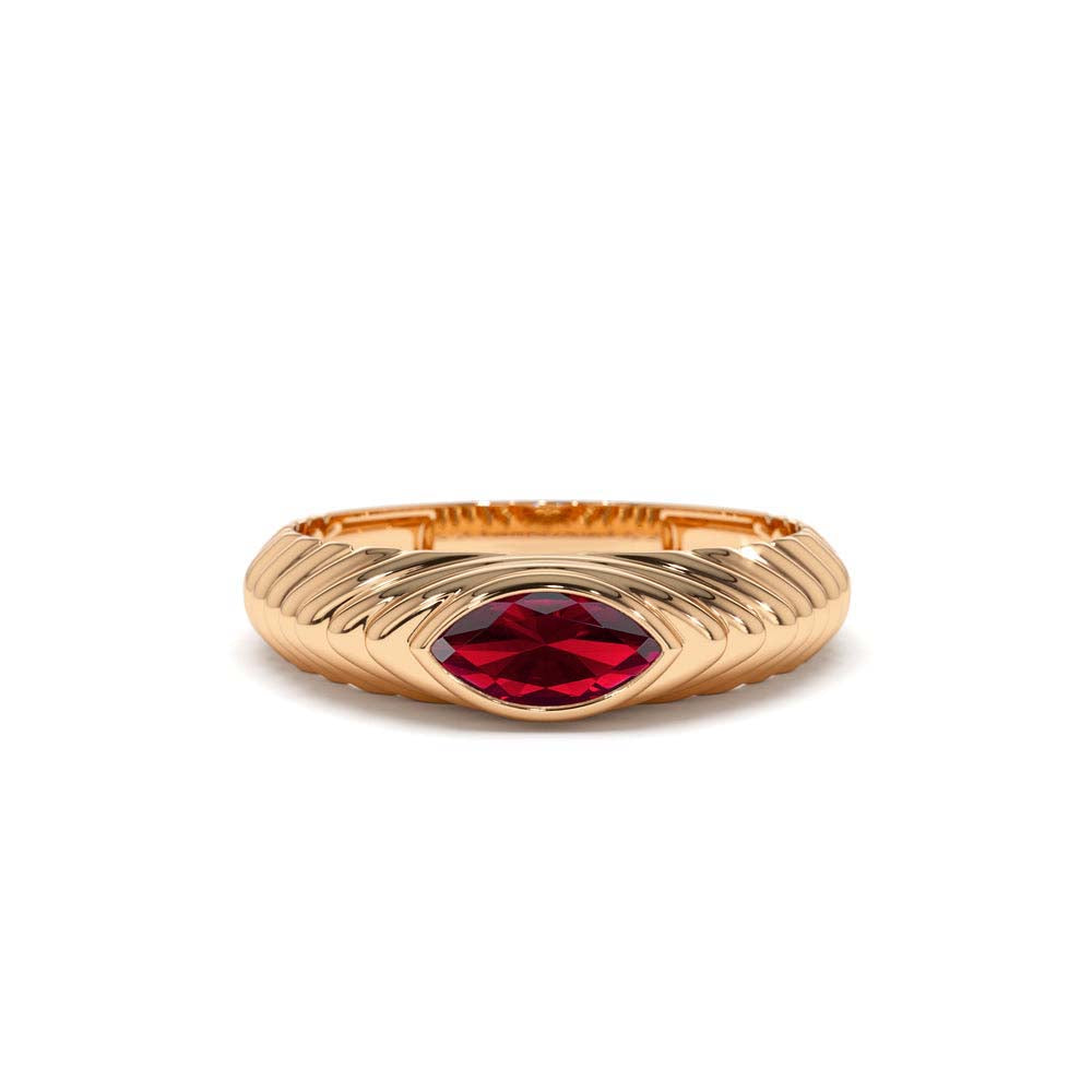 Marquise Shape Garnet Beveled Ring in 14K Gold — view 5