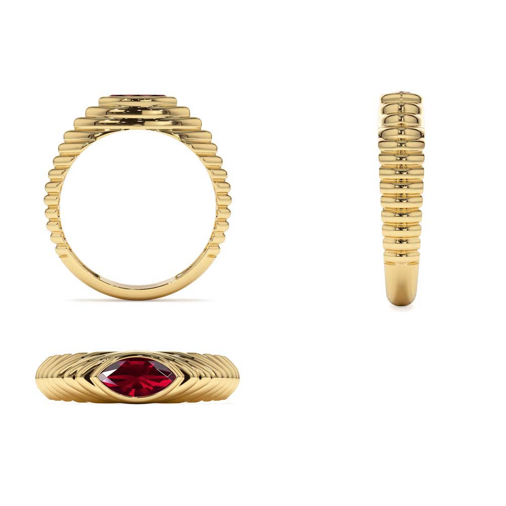 Marquise Shape Garnet Beveled Ring in 14K Gold — view 3