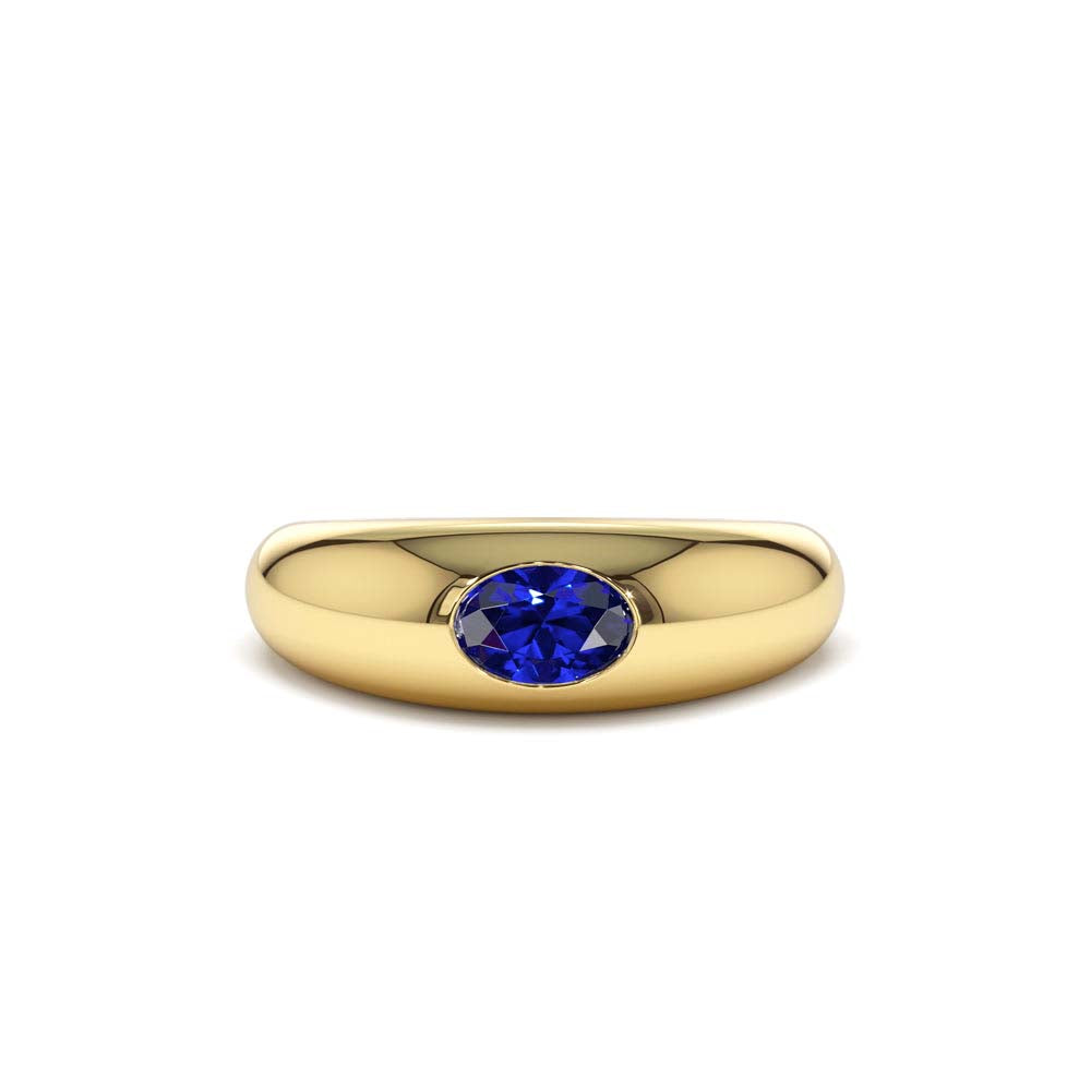 Flush Set Oval Sapphire Dome Ring in 14K Gold — view 1