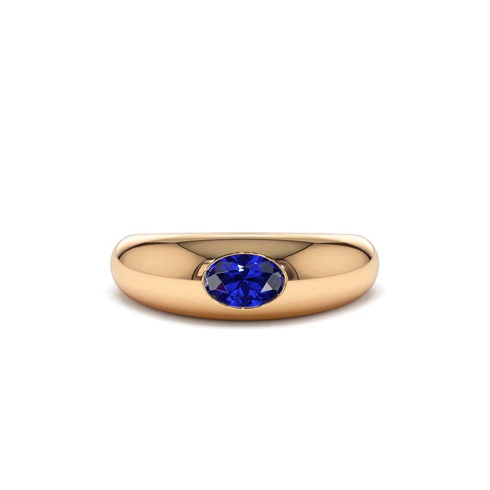 Flush Set Oval Sapphire Dome Ring in 14K Gold — view 5