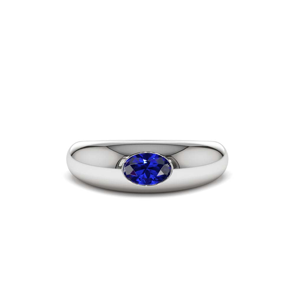 Flush Set Oval Sapphire Dome Ring in 14K Gold — view 4