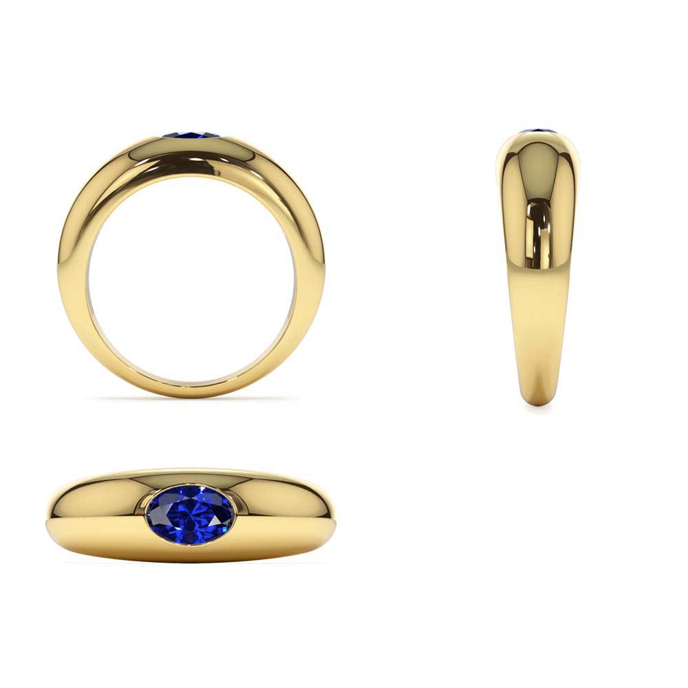 Flush Set Oval Sapphire Dome Ring in 14K Gold — view 3