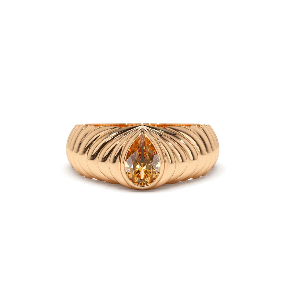 Pear Shape Citrine Beveled Ring in 14K Gold — view 5