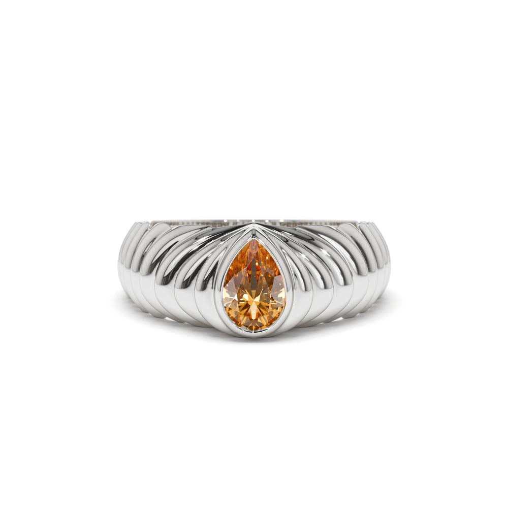 Pear Shape Citrine Beveled Ring in 14K Gold — view 4