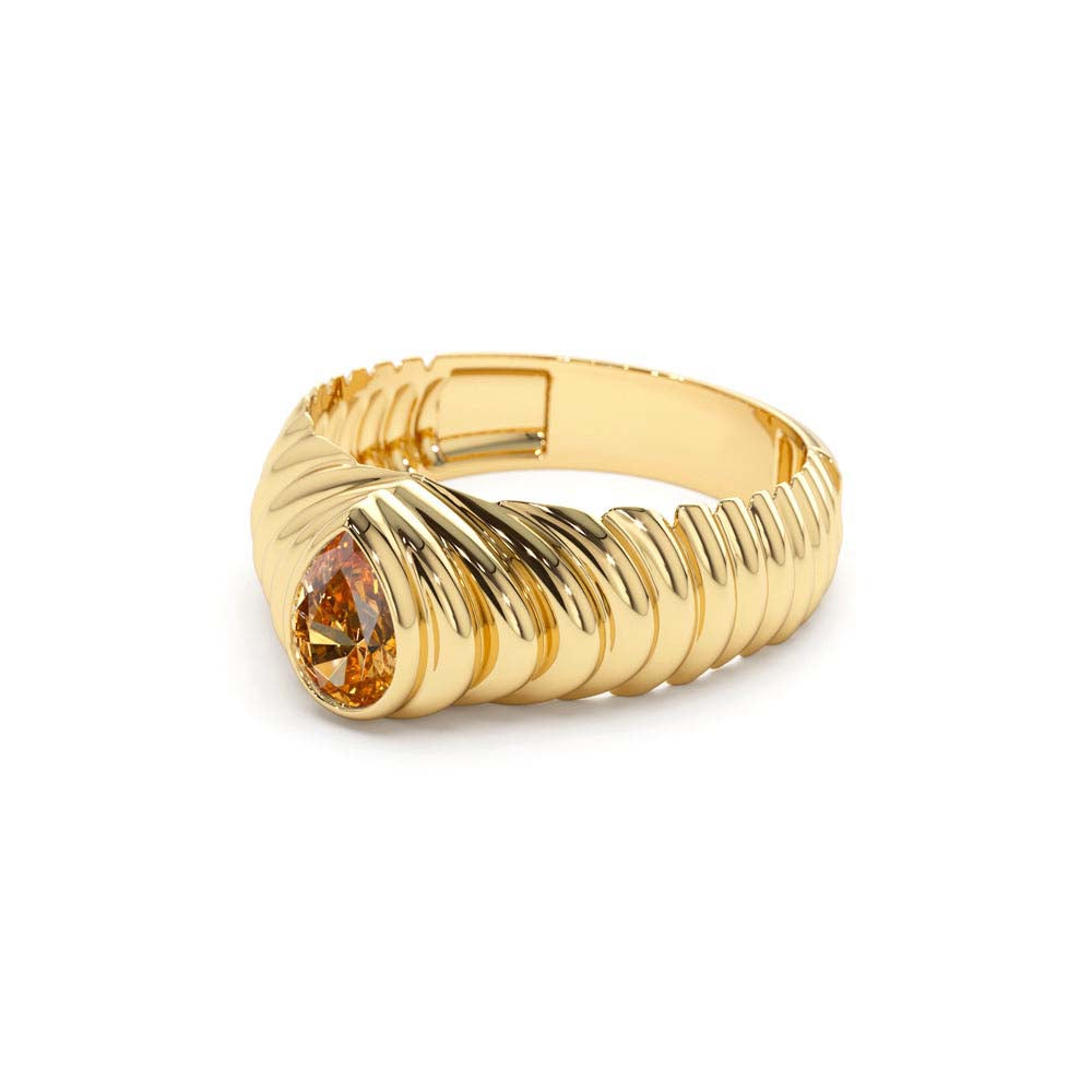 Pear Shape Citrine Beveled Ring in 14K Gold — view 2