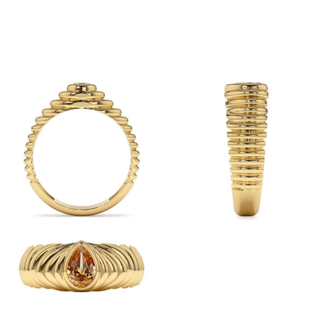 Pear Shape Citrine Beveled Ring in 14K Gold — view 3