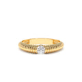 Ribbed Gold Solitaire Diamond Ring in 14K Gold — view 1