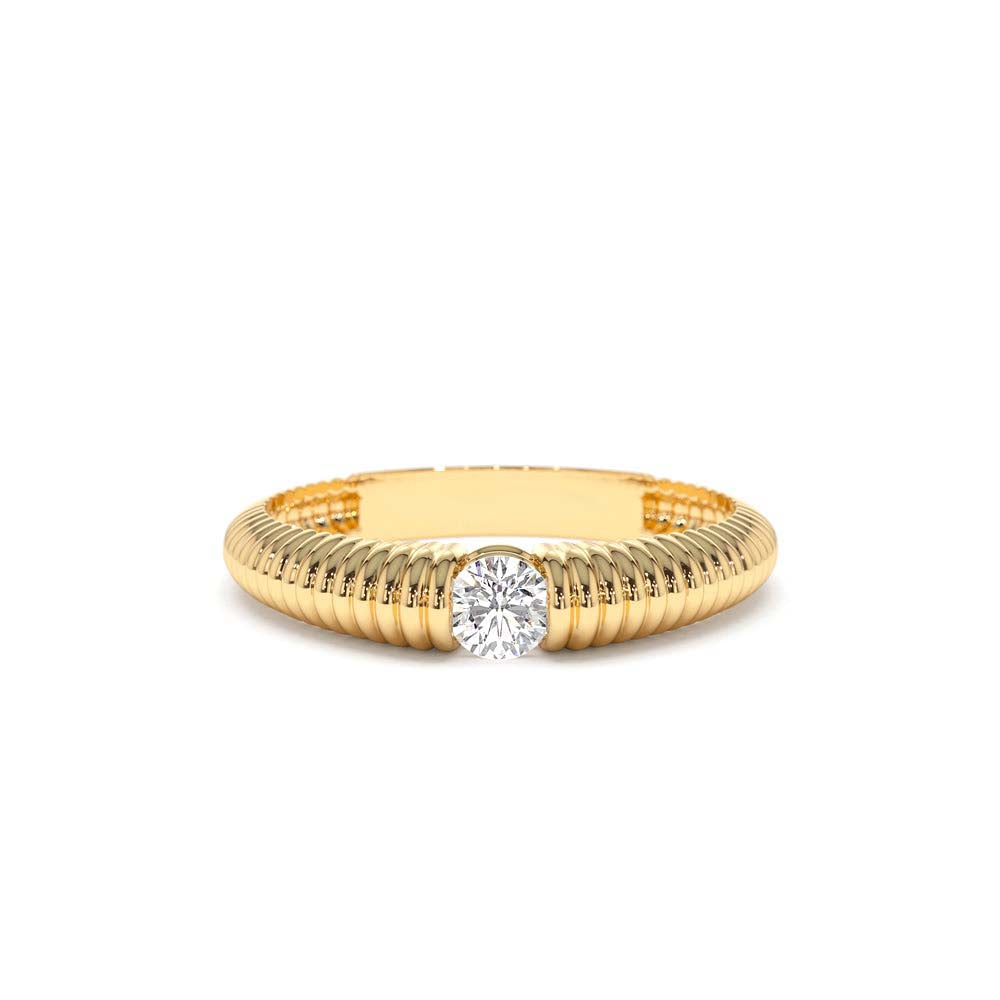 Ribbed Gold Solitaire Diamond Ring in 14K Gold — view 1