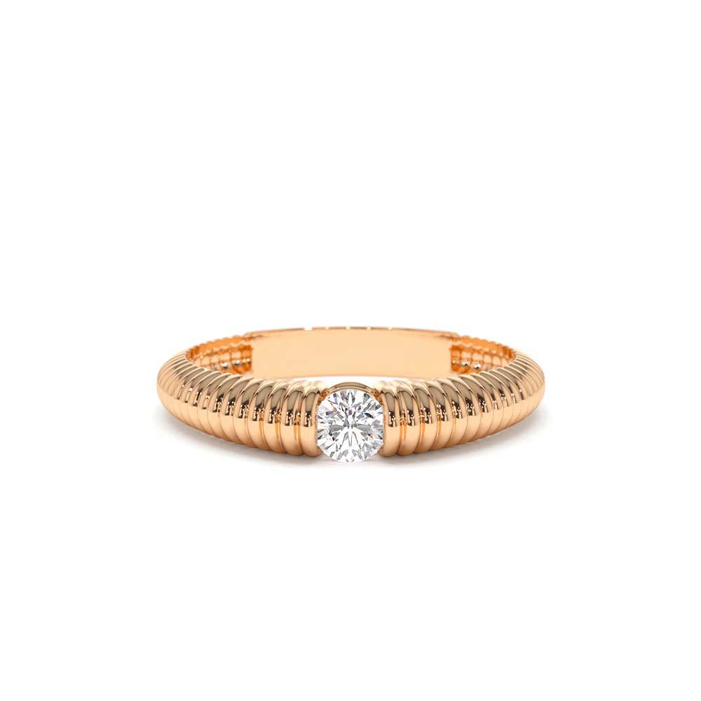 Ribbed Gold Solitaire Diamond Ring in 14K Gold — view 5