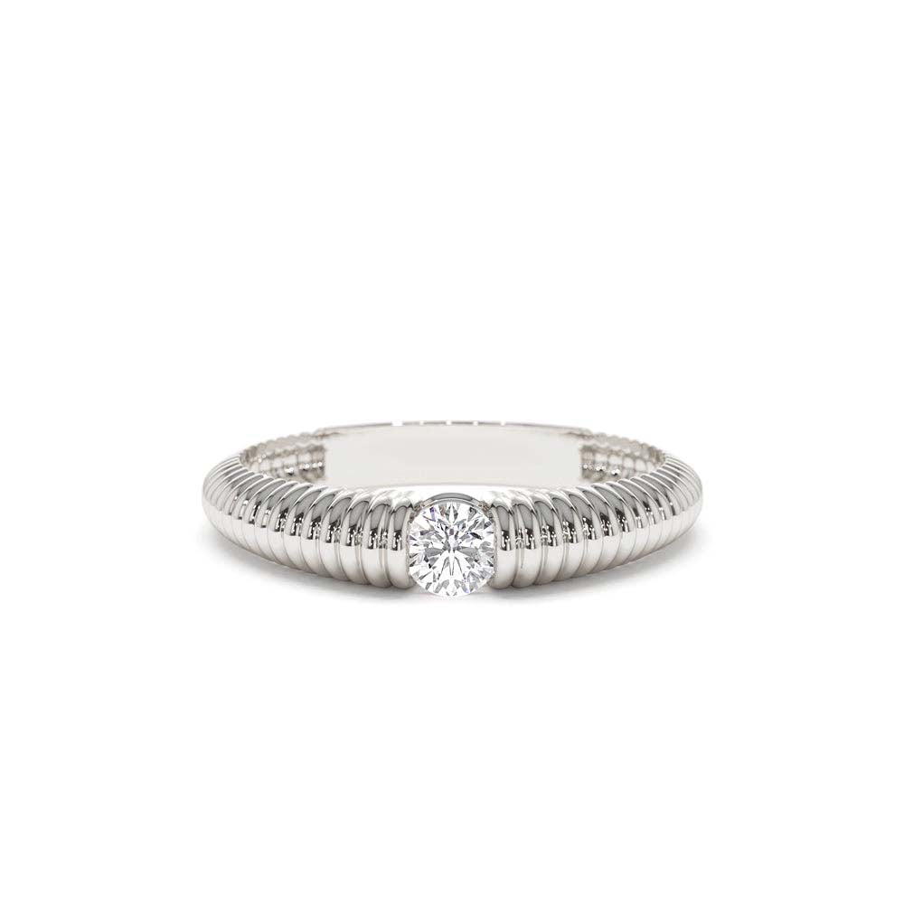 Ribbed Gold Solitaire Diamond Ring in 14K Gold — view 4