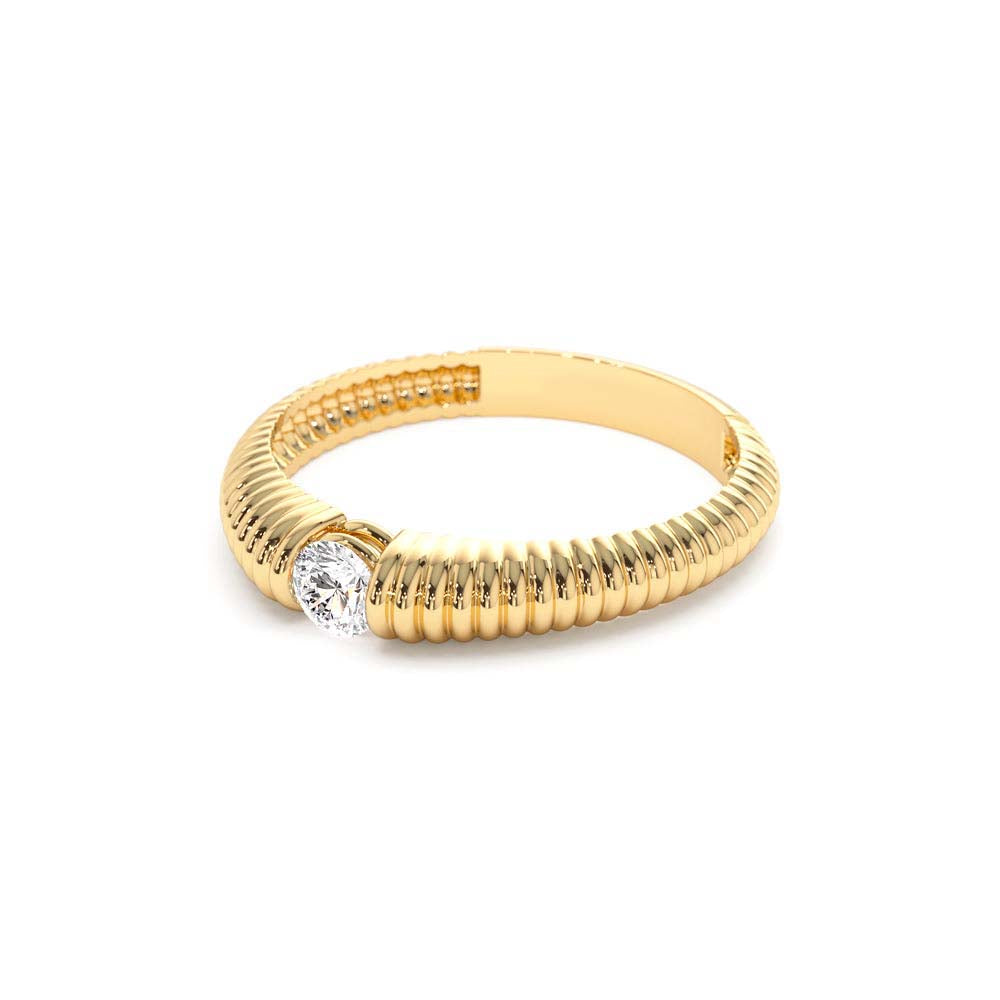 Ribbed Gold Solitaire Diamond Ring in 14K Gold — view 2