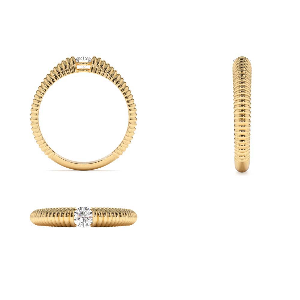 Ribbed Gold Solitaire Diamond Ring in 14K Gold — view 3