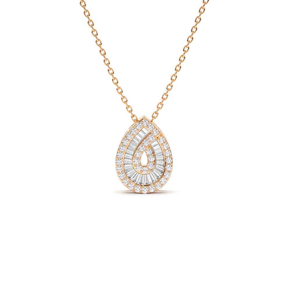Teardrop Shape Baguette and Round Diamond Statement Necklace in 14K Gold — view 4