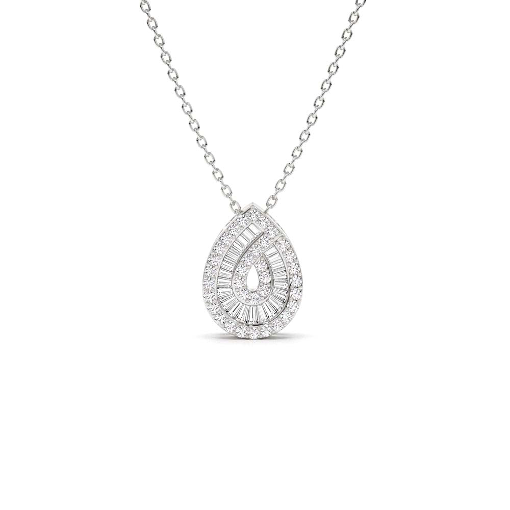 Teardrop Shape Baguette and Round Diamond Statement Necklace in 14K Gold — view 3