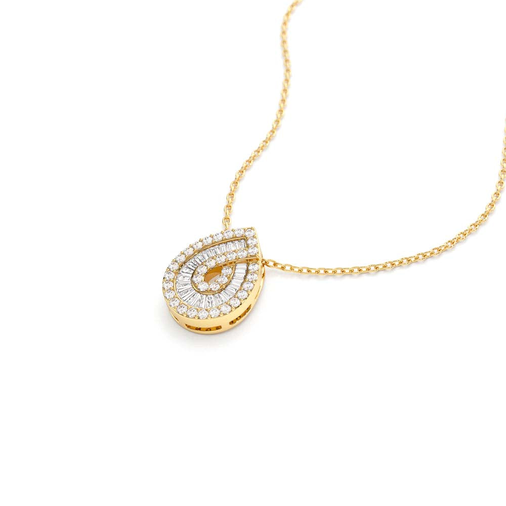 Teardrop Shape Baguette and Round Diamond Statement Necklace in 14K Gold — view 2