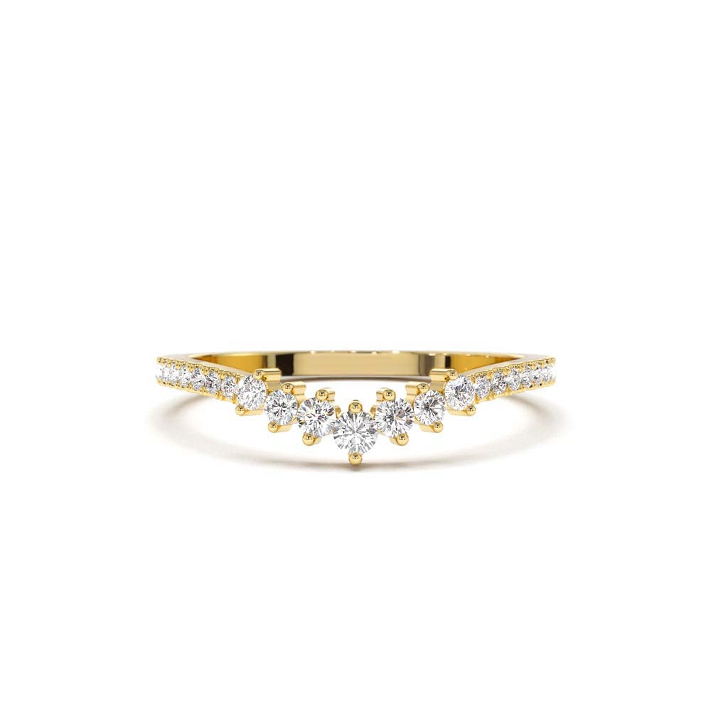 Curved Graduating Diamond Wedding Band in 14K Gold — view 1