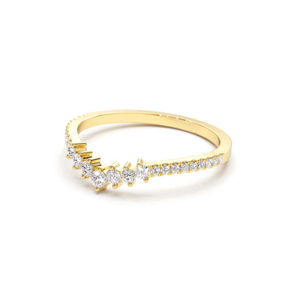 Curved Graduating Diamond Wedding Band in 14K Gold — view 2