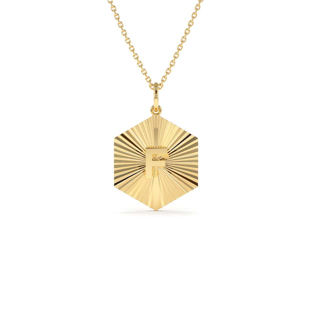 Sparkle Hexagon Disc Initial Necklace in 14K Gold — view 1