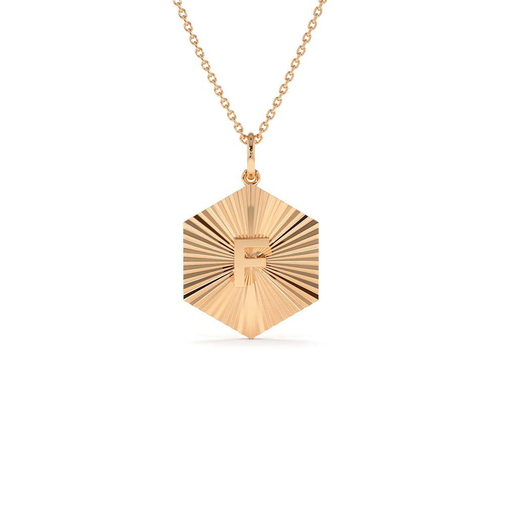 Sparkle Hexagon Disc Initial Necklace in 14K Gold — view 4