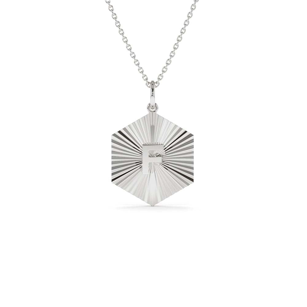 Sparkle Hexagon Disc Initial Necklace in 14K Gold — view 3