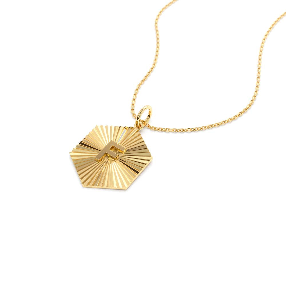 Sparkle Hexagon Disc Initial Necklace in 14K Gold — view 2