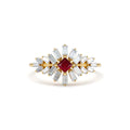 Baguette Diamond Ring with a Square Ruby in 14K Gold — view 1