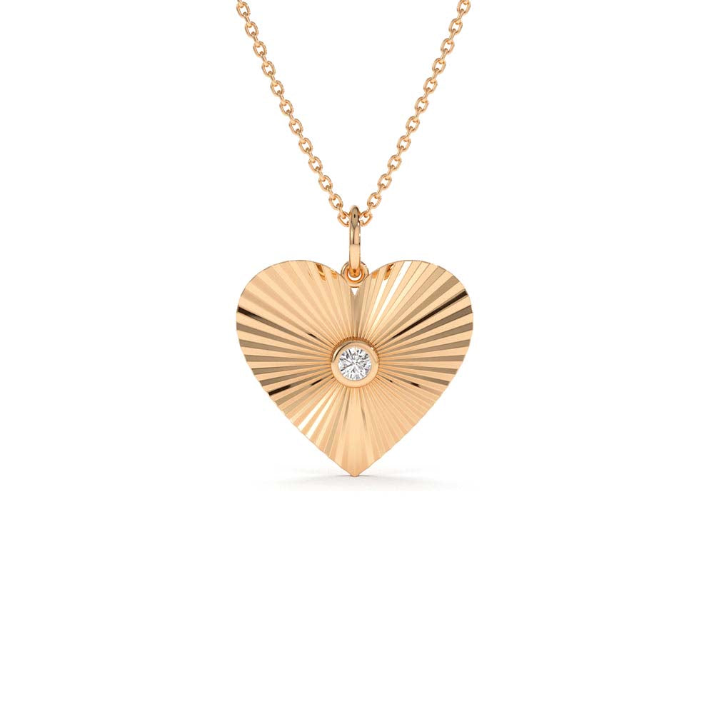 Diamond-Cut Heart Shape Disc Ray Pendant in 14K Gold — view 4