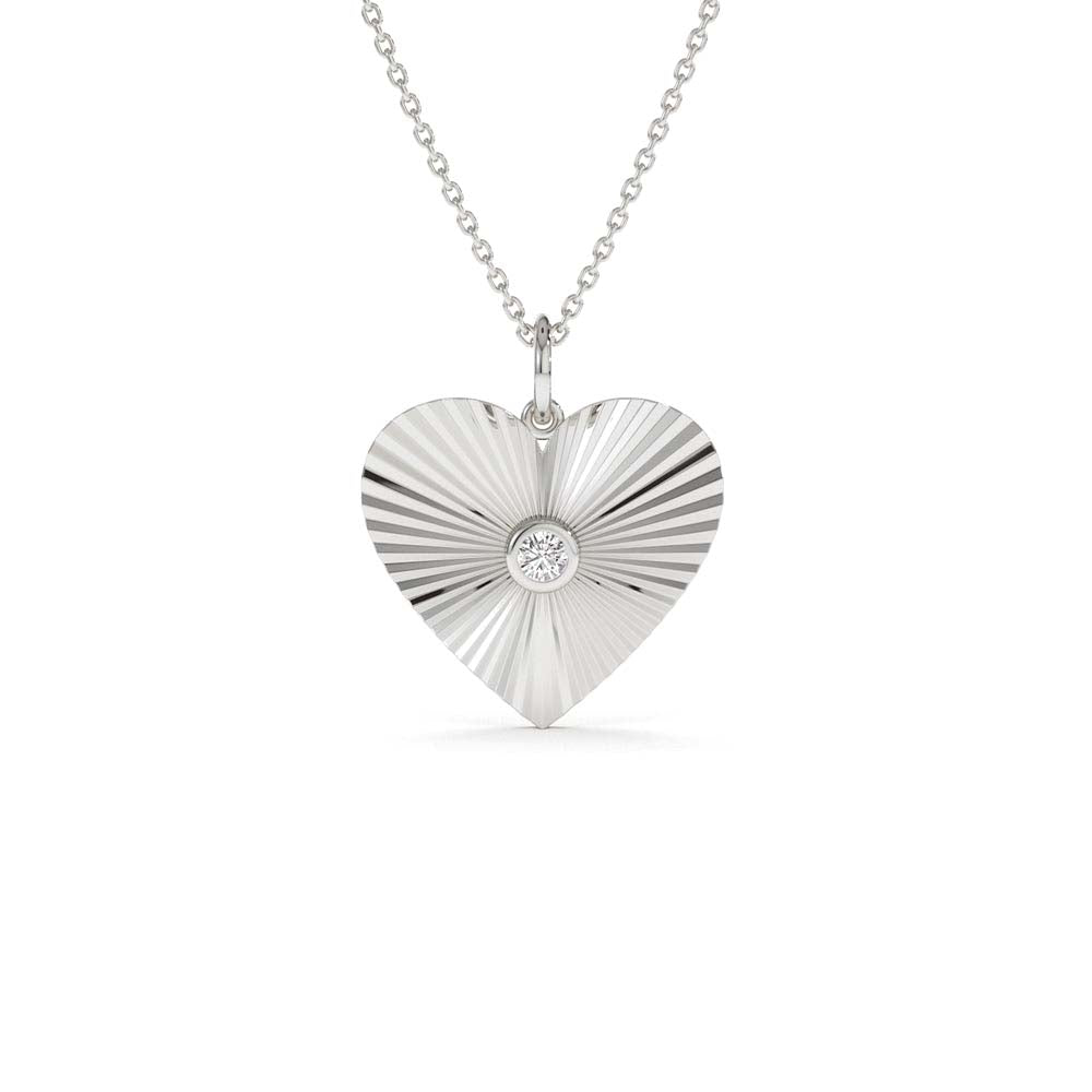 Diamond-Cut Heart Shape Disc Ray Pendant in 14K Gold — view 3