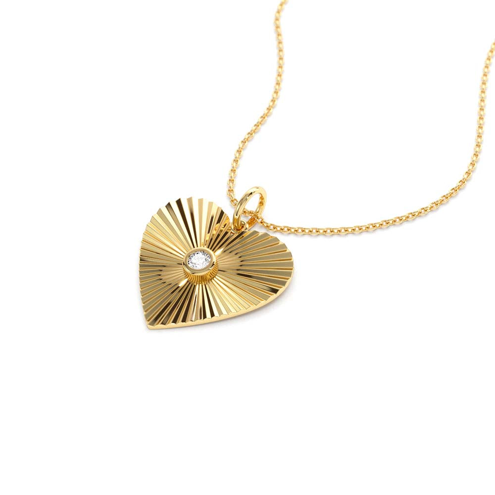Diamond-Cut Heart Shape Disc Ray Pendant in 14K Gold — view 2
