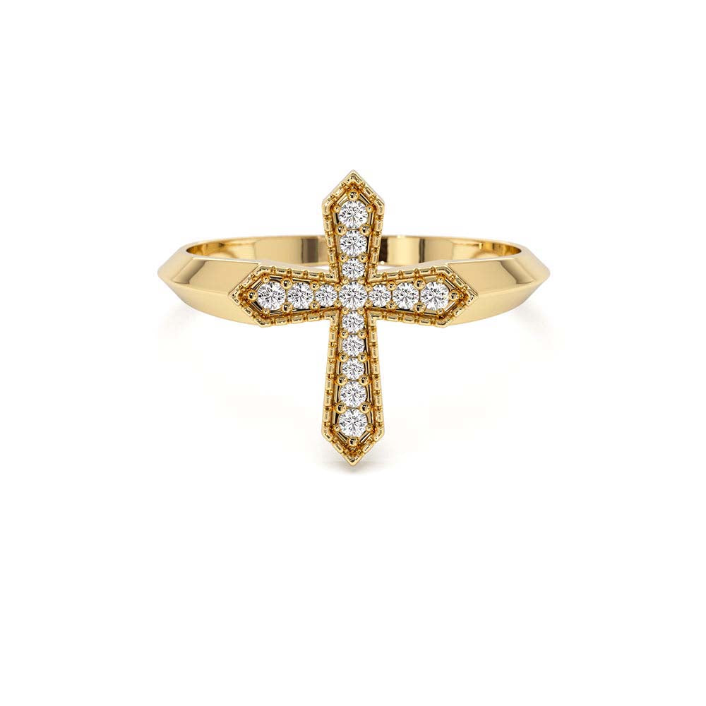 Diamond Cross Ring in 14K Gold — view 1
