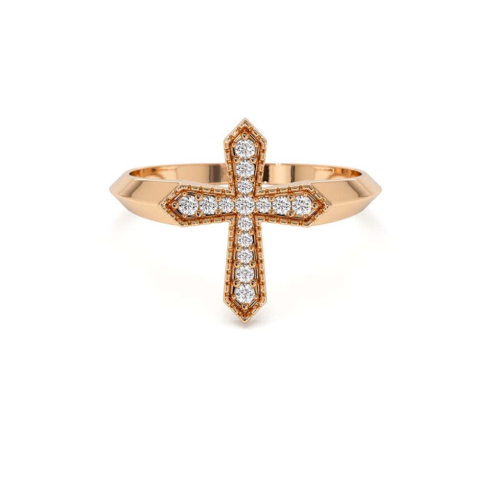 Diamond Cross Ring in 14K Gold — view 5