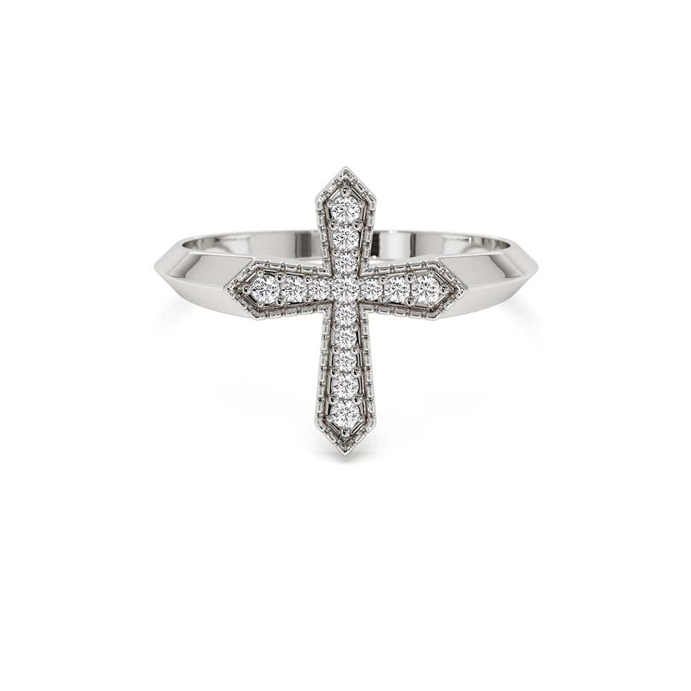 Diamond Cross Ring in 14K Gold — view 4