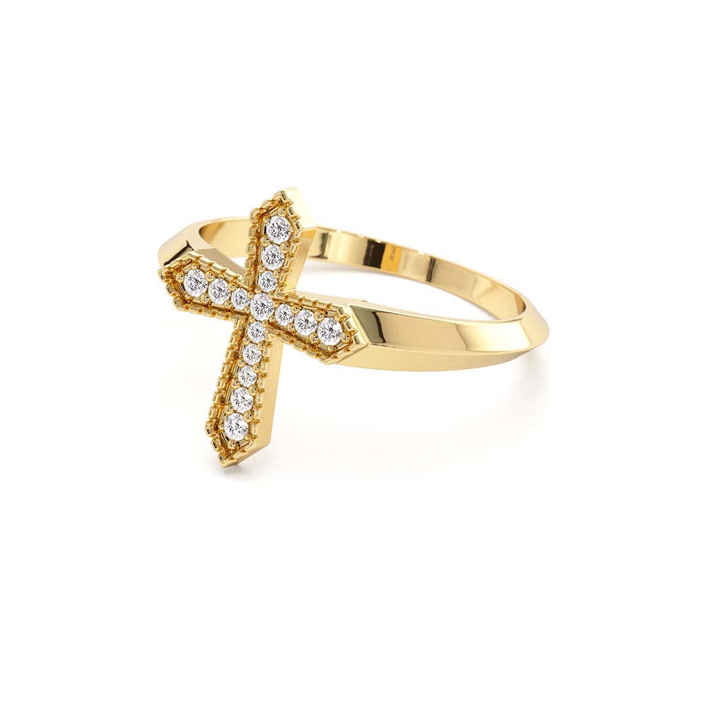 Diamond Cross Ring in 14K Gold — view 2