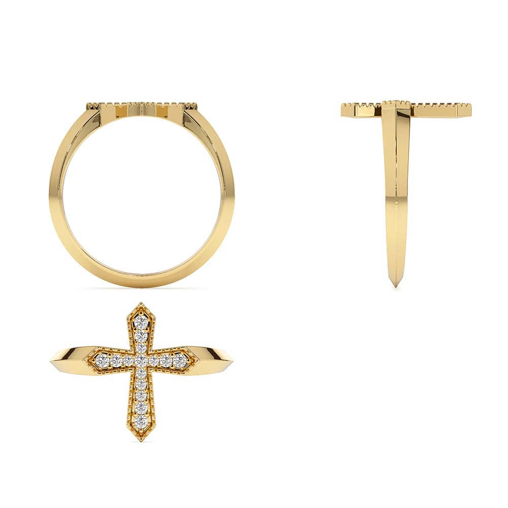 Diamond Cross Ring in 14K Gold — view 3