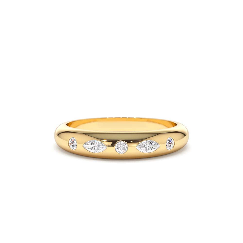 Dome Marquise and Round Diamonds Flush Setting Ring in 14K Gold — view 1