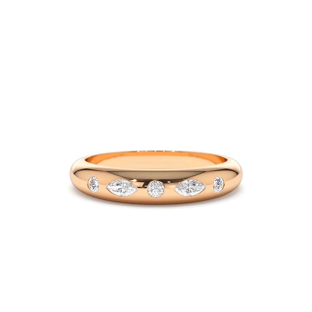 Dome Marquise and Round Diamonds Flush Setting Ring in 14K Gold — view 5
