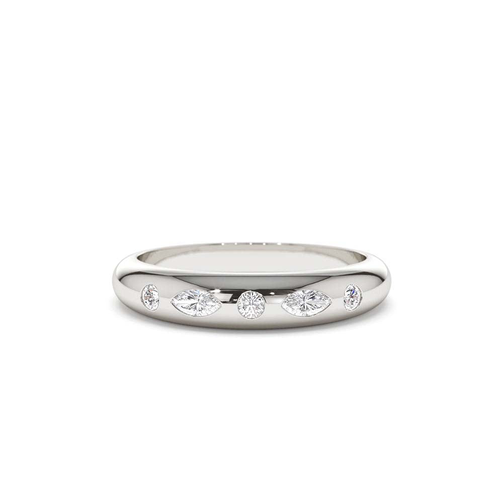 Dome Marquise and Round Diamonds Flush Setting Ring in 14K Gold — view 4
