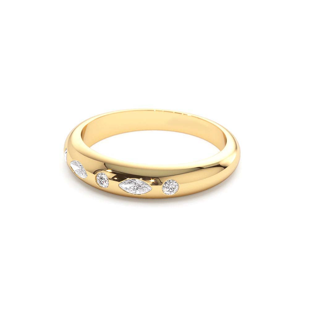 Dome Marquise and Round Diamonds Flush Setting Ring in 14K Gold — view 2