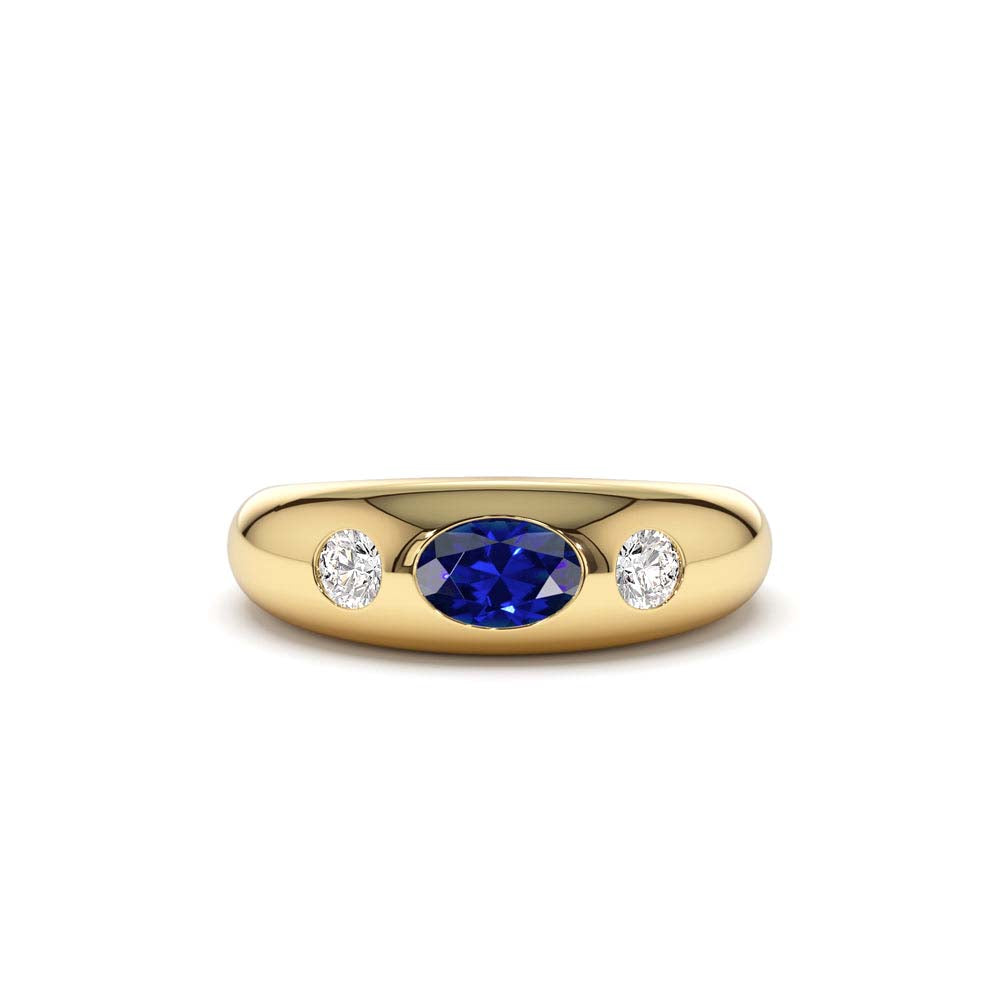 Oval Blue Sapphire with Round Diamonds Dome Ring in 14K Gold — view 1