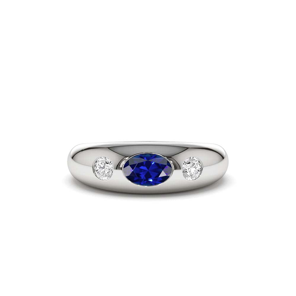 Oval Blue Sapphire with Round Diamonds Dome Ring in 14K Gold — view 4