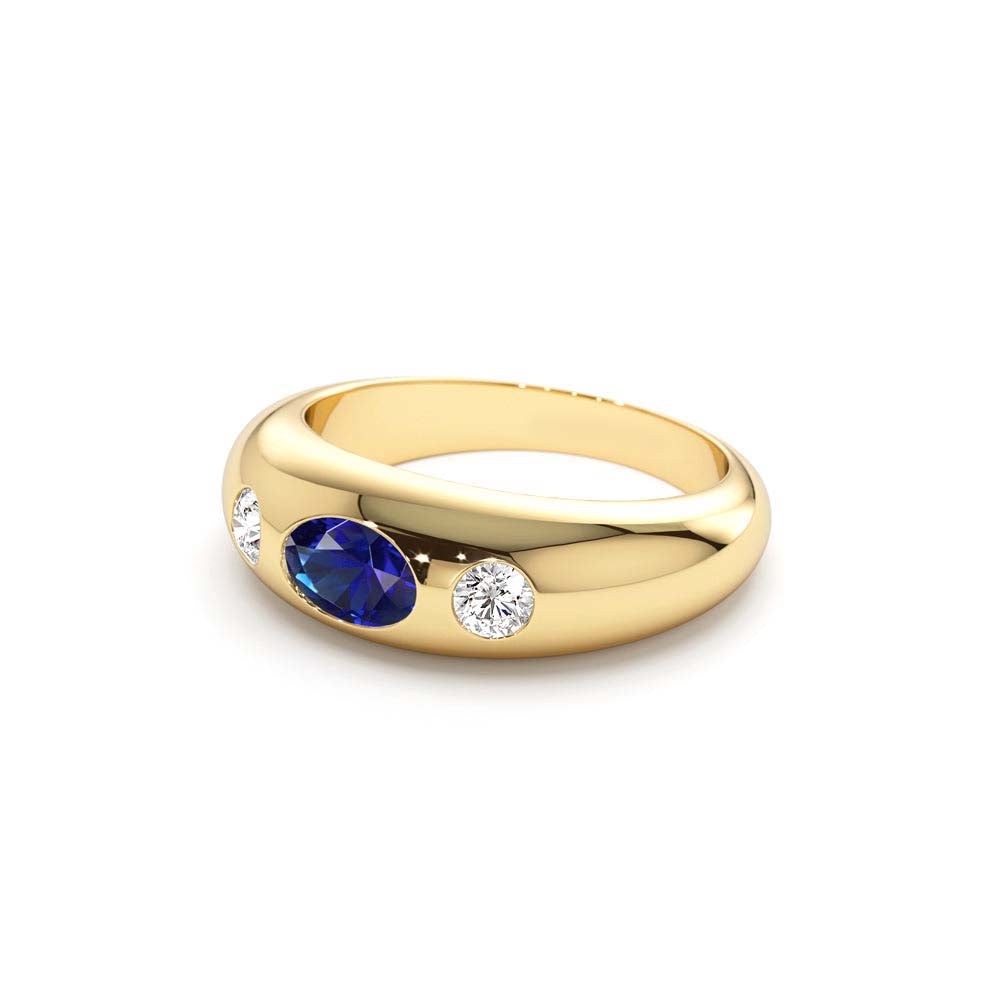Oval Blue Sapphire with Round Diamonds Dome Ring in 14K Gold — view 2