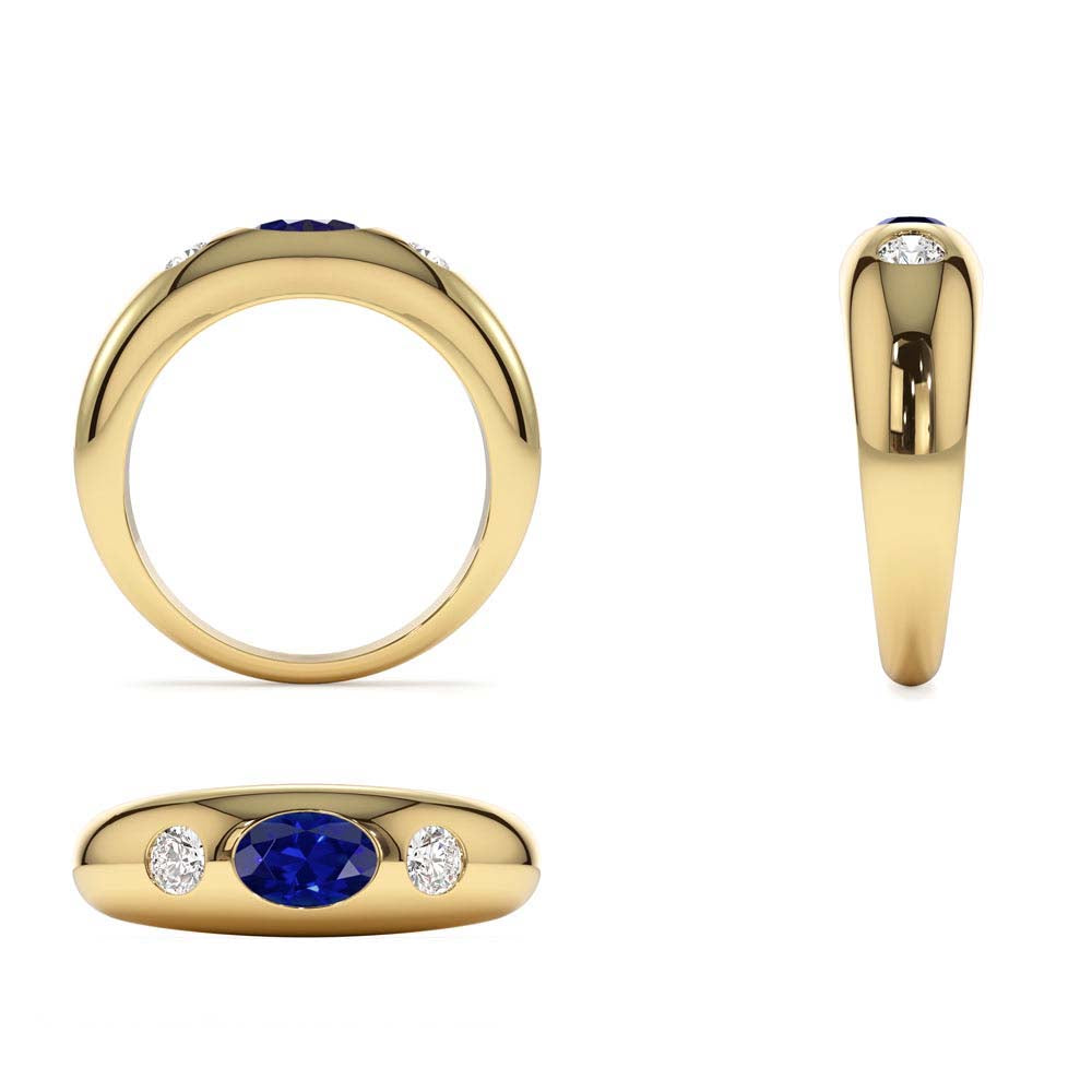 Oval Blue Sapphire with Round Diamonds Dome Ring in 14K Gold — view 3