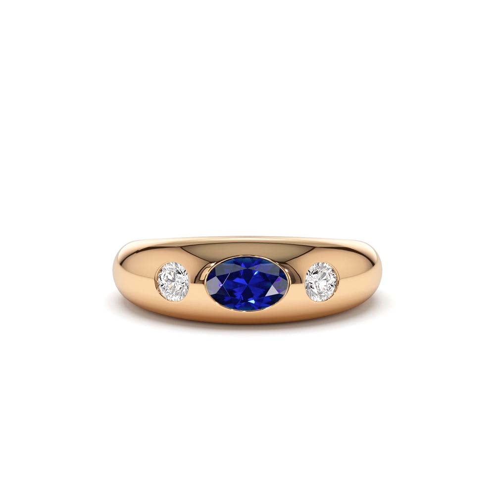 Oval Blue Sapphire with Round Diamonds Dome Ring in 14K Gold — view 5