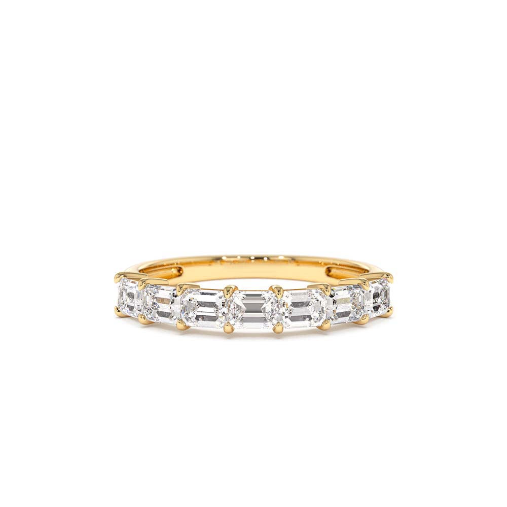 Prong Horizontal Set Emerald Cut Diamond Wedding Band in 14K Gold — view 1