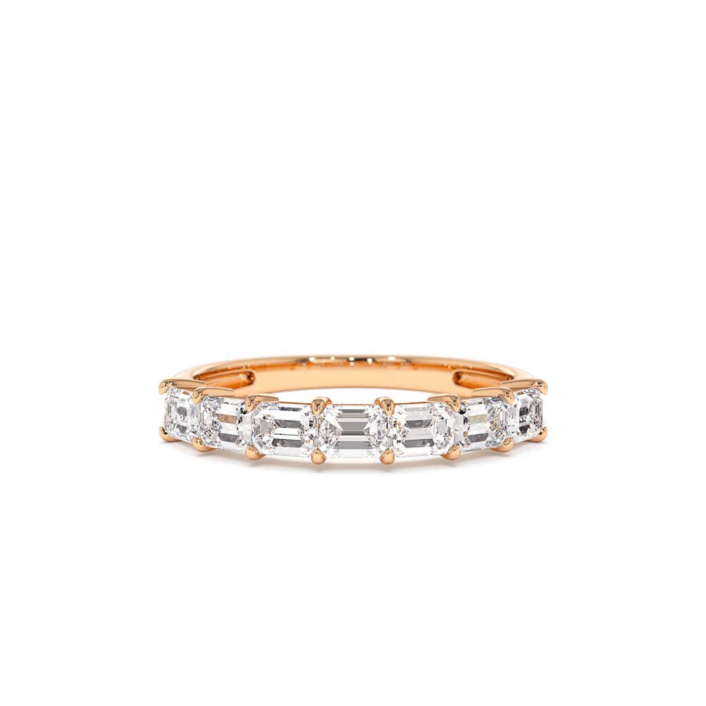 Prong Horizontal Set Emerald Cut Diamond Wedding Band in 14K Gold — view 5