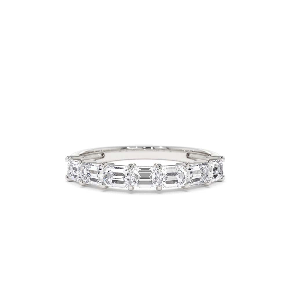 Prong Horizontal Set Emerald Cut Diamond Wedding Band in 14K Gold — view 4