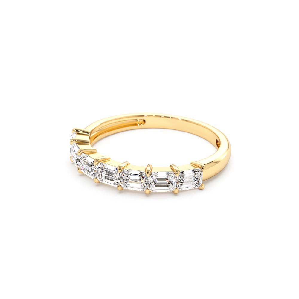 Prong Horizontal Set Emerald Cut Diamond Wedding Band in 14K Gold — view 2