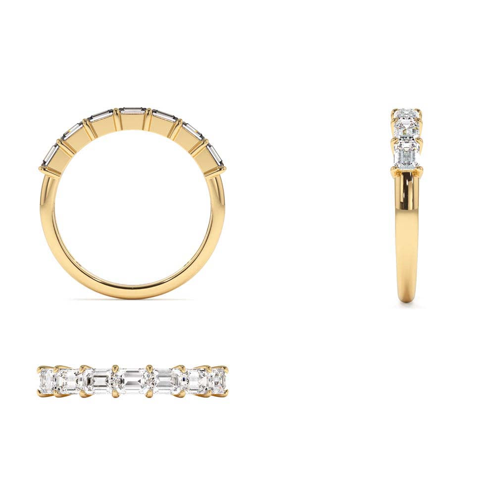 Prong Horizontal Set Emerald Cut Diamond Wedding Band in 14K Gold — view 3
